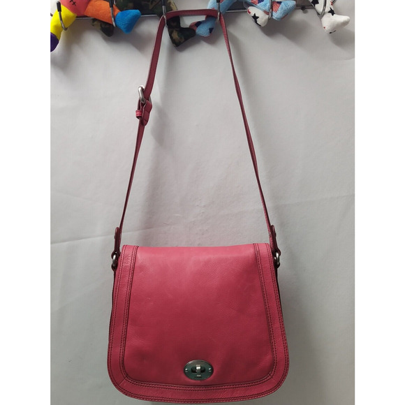 Fossil Red Leather Turnlock Flap Closure Crossbody Bag - Picture 6 of 14